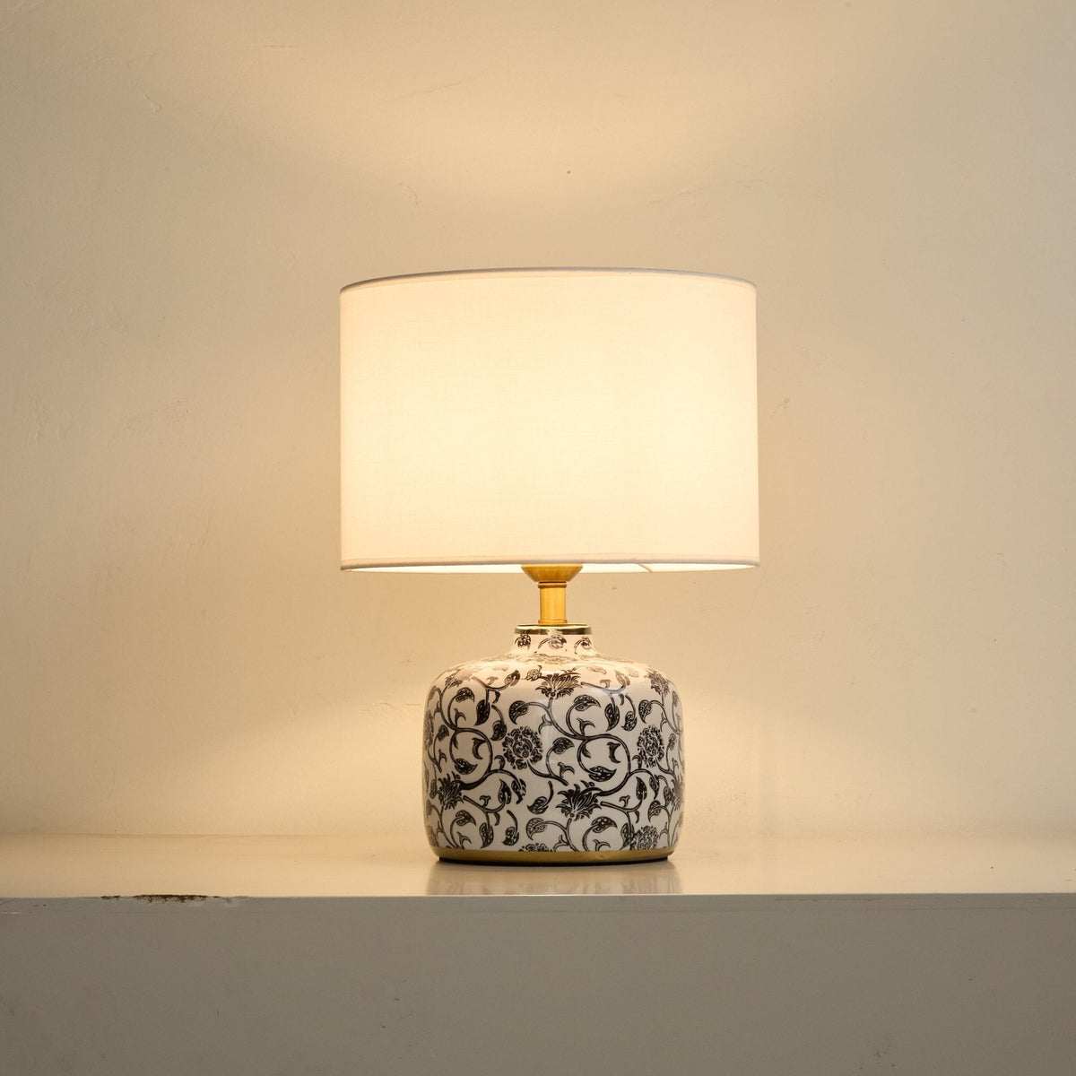 Ebony Vine Ceramic Table Lamp with Beige Fabric Shade