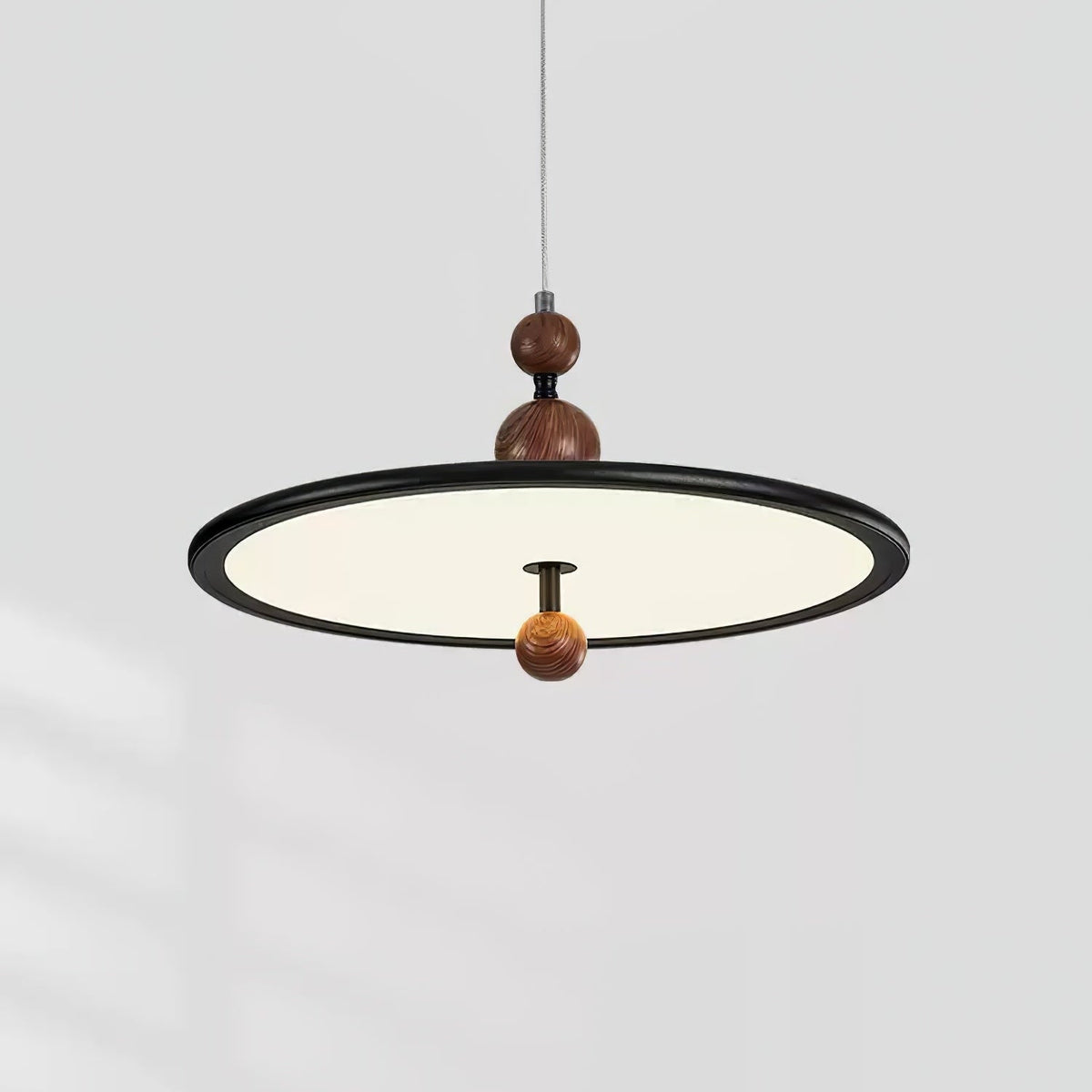 Eclipsa Modern Pendant Light with Walnut Finish and Black Metal Halo