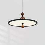 Eclipsa Modern Pendant Light with Walnut Finish and Black Metal Halo