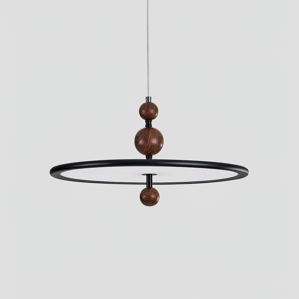 Eclipsa Modern Pendant Light with Walnut Finish and Black Metal Halo