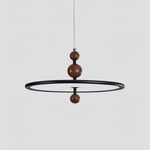 Eclipsa Modern Pendant Light with Walnut Finish and Black Metal Halo