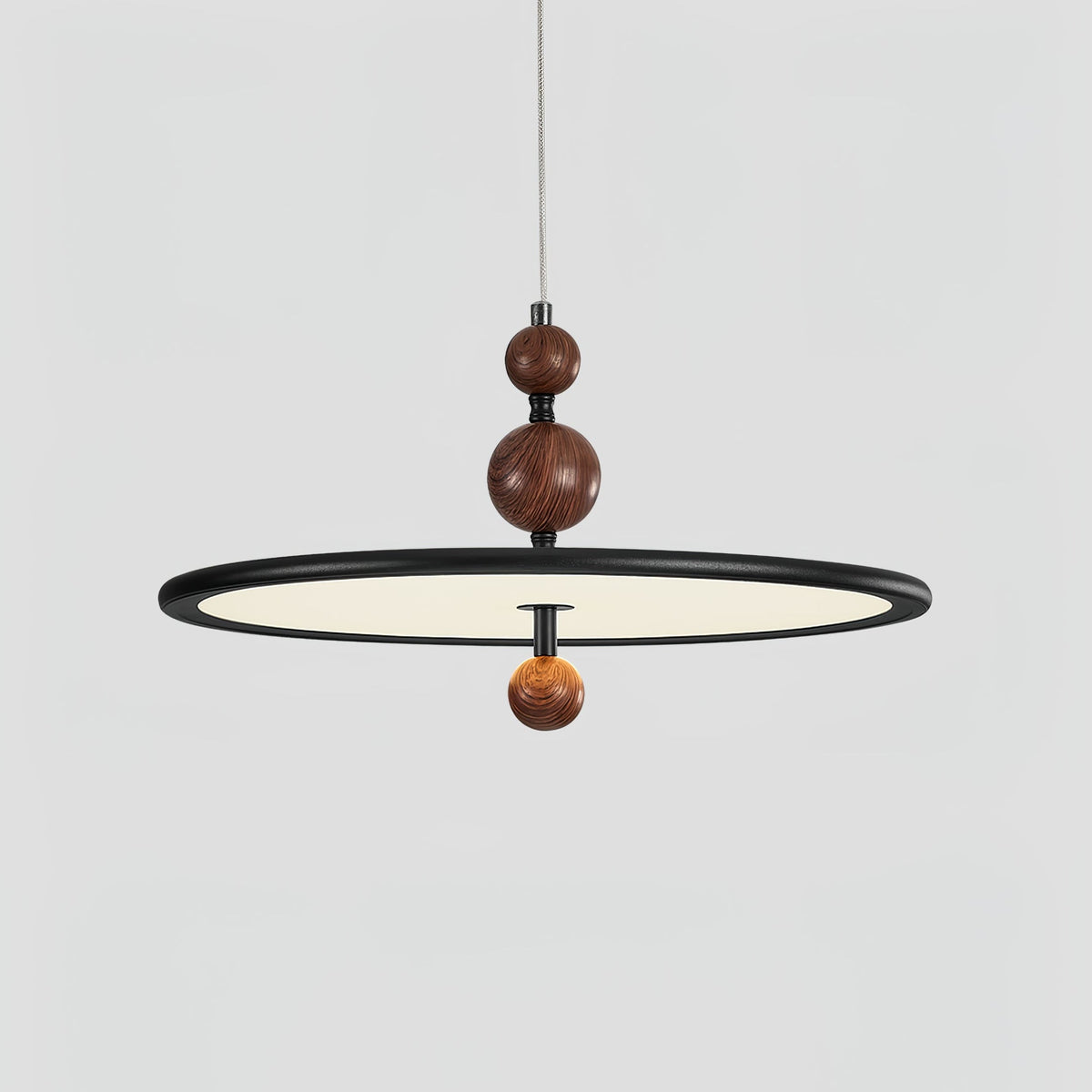 Eclipsa Modern Pendant Light with Walnut Finish and Black Metal Halo