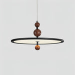 Eclipsa Modern Pendant Light with Walnut Finish and Black Metal Halo