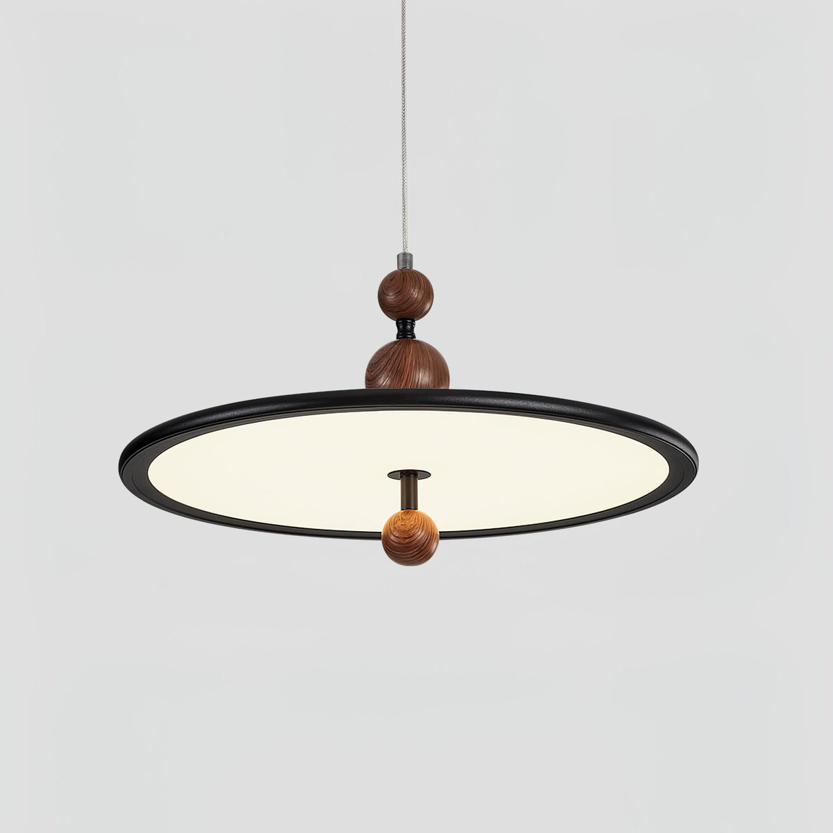 Eclipsa Modern Pendant Light with Walnut Finish and Black Metal Halo