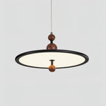 Eclipsa Modern Pendant Light with Walnut Finish and Black Metal Halo