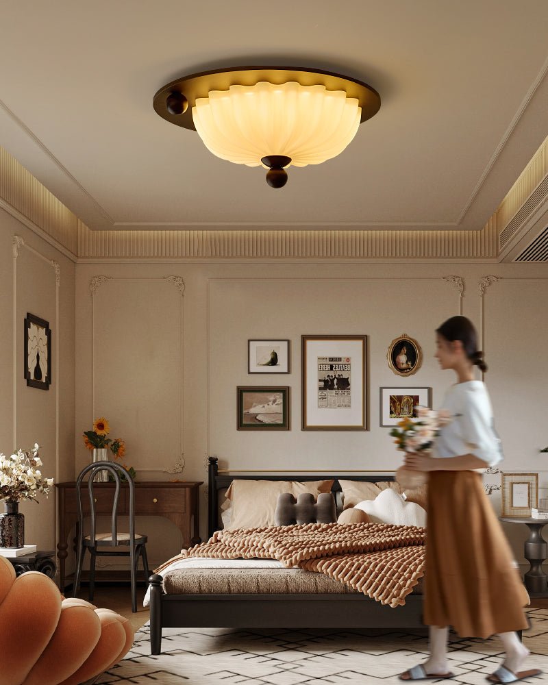Eclipse Charm LED Ceiling Light in Walnut and Opal Glass