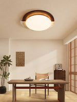Eclipse Halo Ceiling Lamp in Travertine and Wood – Modern Flush Mount LED Light
