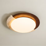 Eclipse Halo Ceiling Lamp in Travertine and Wood – Modern Flush Mount LED Light
