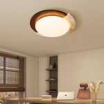 Eclipse Halo Ceiling Lamp in Travertine and Wood – Modern Flush Mount LED Light