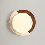 Eclipse Halo Ceiling Lamp in Travertine and Wood – Modern Flush Mount LED Light