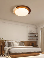 Eclipse Halo Ceiling Lamp in Travertine and Wood – Modern Flush Mount LED Light