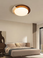 Eclipse Halo Ceiling Lamp in Travertine and Wood – Modern Flush Mount LED Light