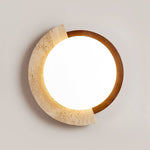 Eclipse Halo Ceiling Lamp in Travertine and Wood – Modern Flush Mount LED Light