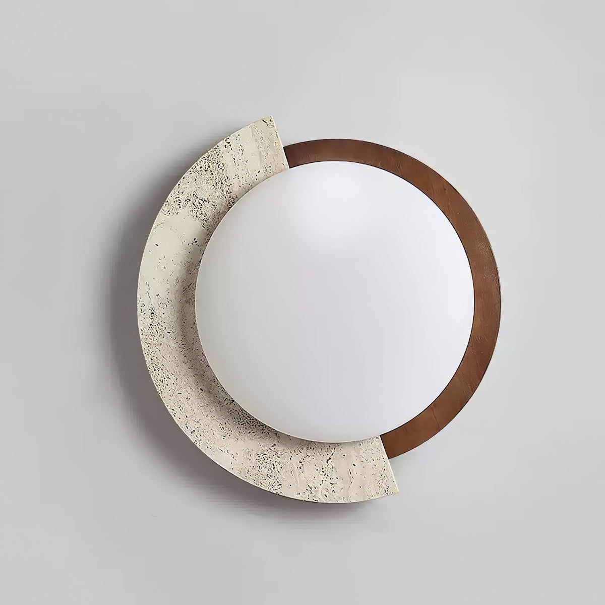 Eclipse Halo Ceiling Lamp in Travertine and Wood – Modern Flush Mount LED Light