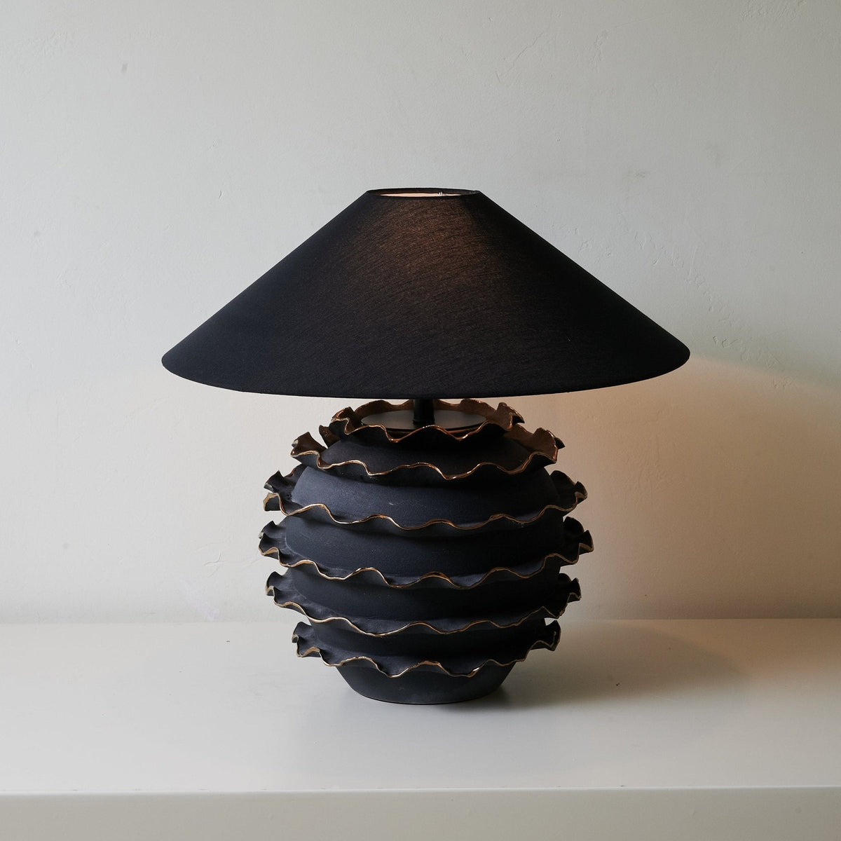Eclipse Ruffle Ceramic Table Lamp with Black Fabric Shade