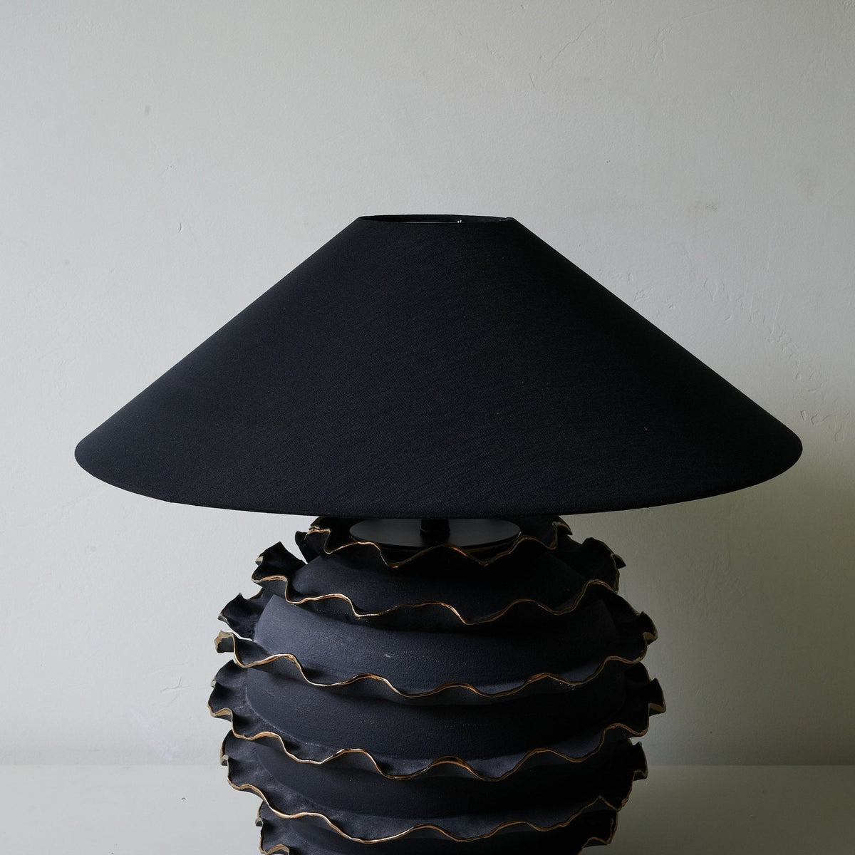 Eclipse Ruffle Ceramic Table Lamp with Black Fabric Shade