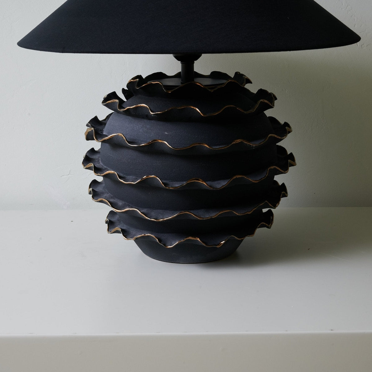 Eclipse Ruffle Ceramic Table Lamp with Black Fabric Shade