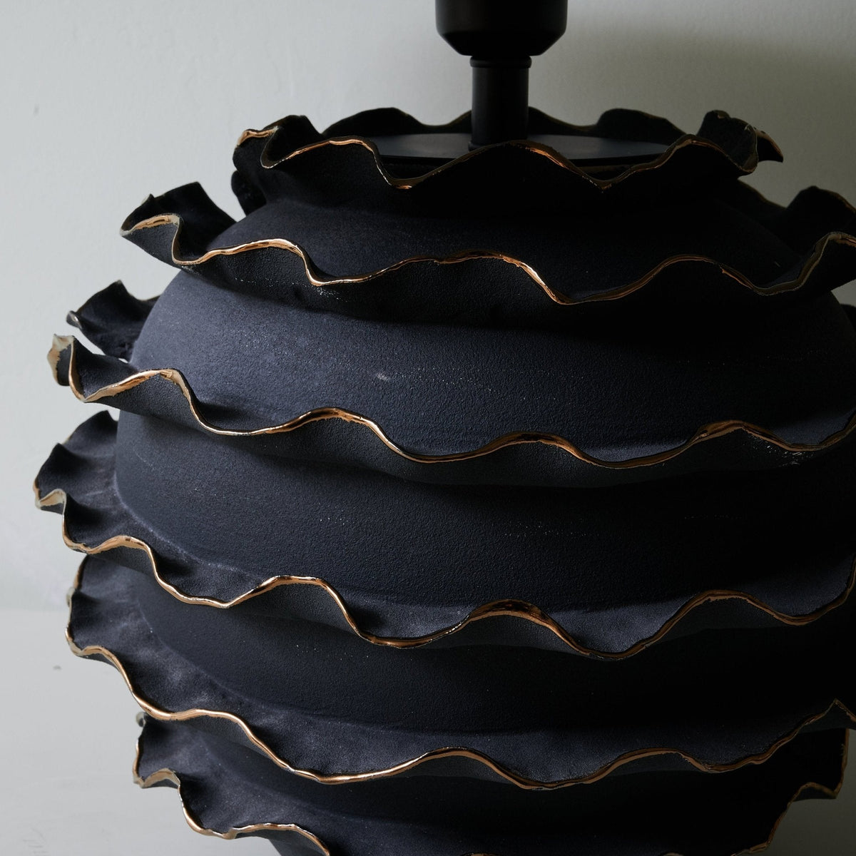 Eclipse Ruffle Ceramic Table Lamp with Black Fabric Shade