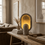 Eclipse Travertine Table Lamp – Sculptural Stone Lighting for Modern Interiors
