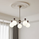 Ecliptica Modern Glass Chandelier with Walnut Accents for Dining Room and Living Room