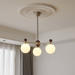 Ecliptica Modern Glass Chandelier with Walnut Accents for Dining Room and Living Room