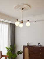 Ecliptica Modern Glass Chandelier with Walnut Accents for Dining Room and Living Room