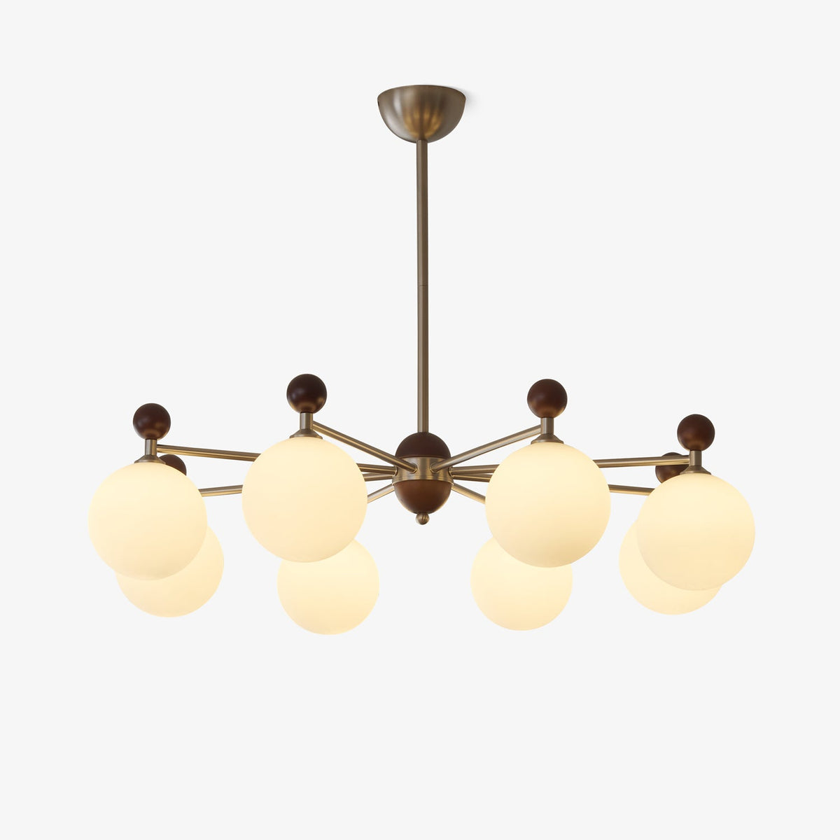 Ecliptica Modern Glass Chandelier with Walnut Accents for Dining Room and Living Room