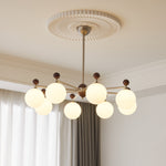Ecliptica Modern Glass Chandelier with Walnut Accents for Dining Room and Living Room