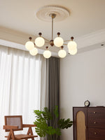Ecliptica Modern Glass Chandelier with Walnut Accents for Dining Room and Living Room