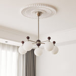 Ecliptica Modern Glass Chandelier with Walnut Accents for Dining Room and Living Room