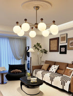 Ecliptica Modern Glass Chandelier with Walnut Accents for Dining Room and Living Room