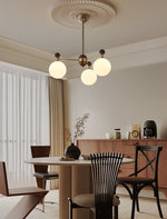 Ecliptica Modern Glass Chandelier with Walnut Accents for Dining Room and Living Room