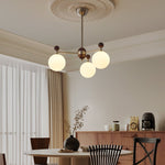 Ecliptica Modern Glass Chandelier with Walnut Accents for Dining Room and Living Room