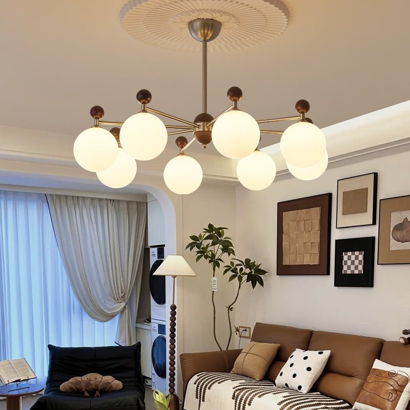 Ecliptica Modern Glass Chandelier with Walnut Accents for Dining Room and Living Room