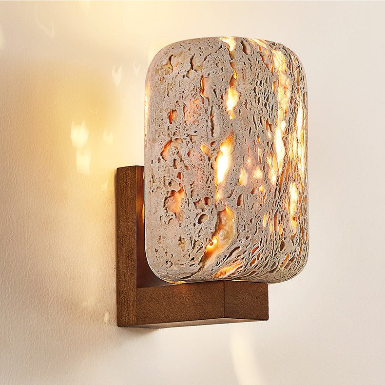 Edenstone Travertine Wall Sconce with Walnut Wood Accent