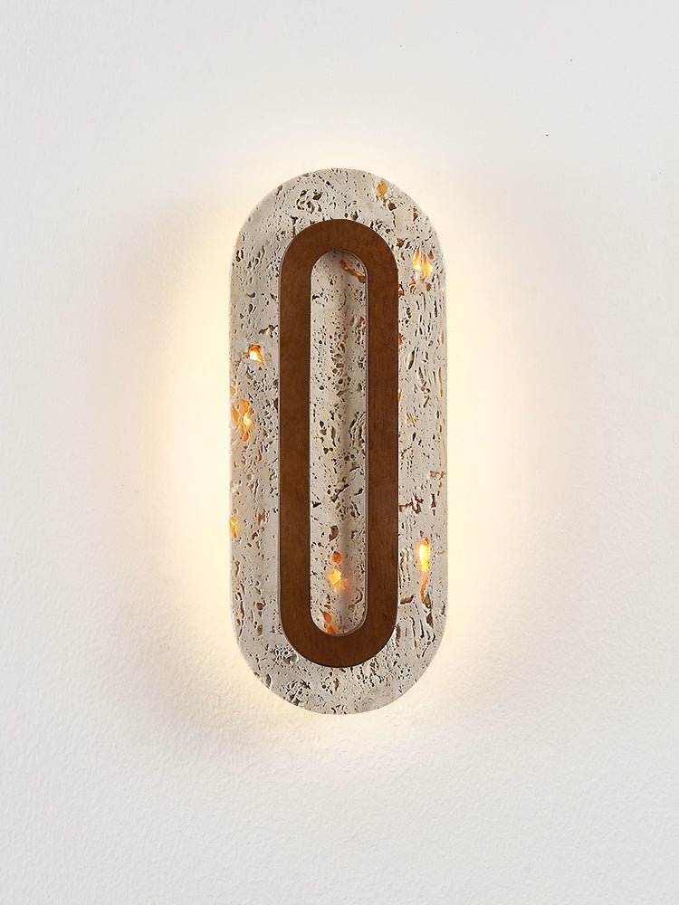 Edrin Travertine LED Wall Sconce with Walnut Accent – Modern Sculptural Lighting