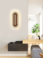 Edrin Travertine LED Wall Sconce with Walnut Accent – Modern Sculptural Lighting