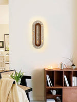 Edrin Travertine LED Wall Sconce with Walnut Accent – Modern Sculptural Lighting