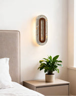 Edrin Travertine LED Wall Sconce with Walnut Accent – Modern Sculptural Lighting