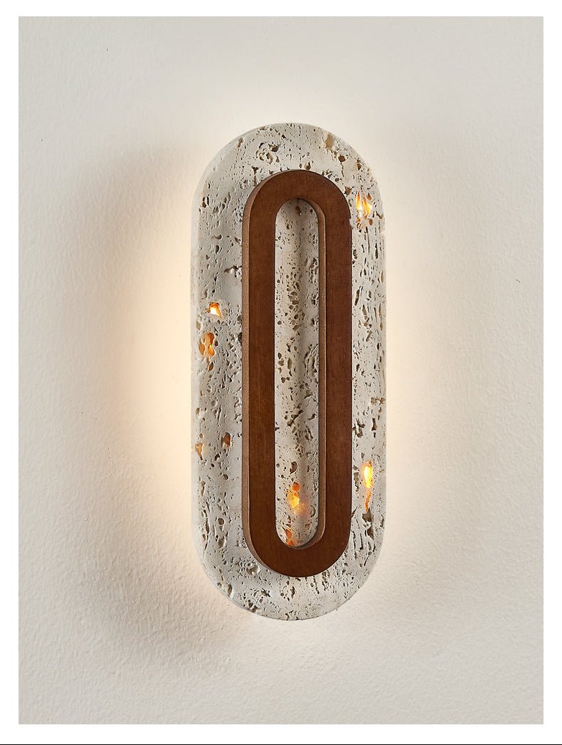 Edrin Travertine LED Wall Sconce with Walnut Accent – Modern Sculptural Lighting