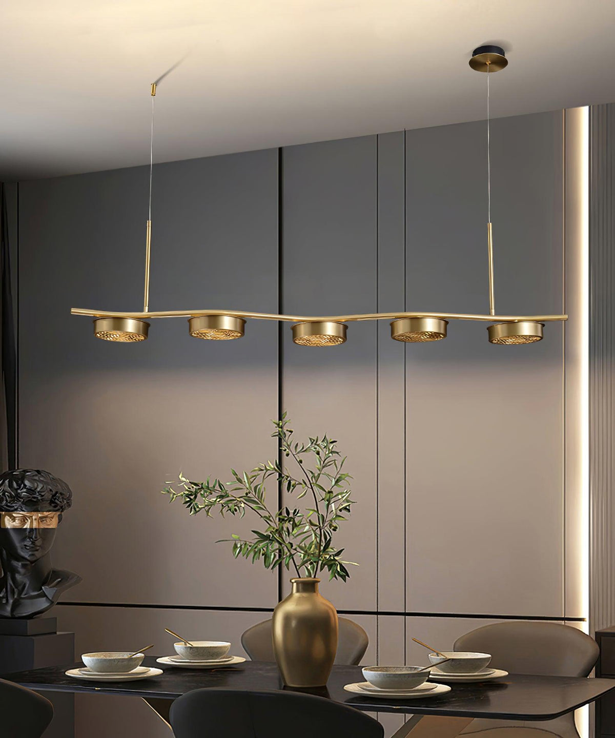 Aldo Six-Light LED Linear Chandelier in Aged Brass