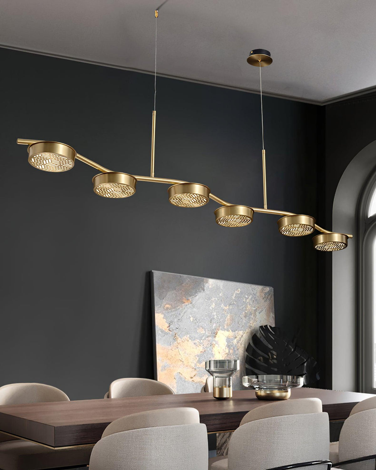 Aldo Six-Light LED Linear Chandelier in Aged Brass