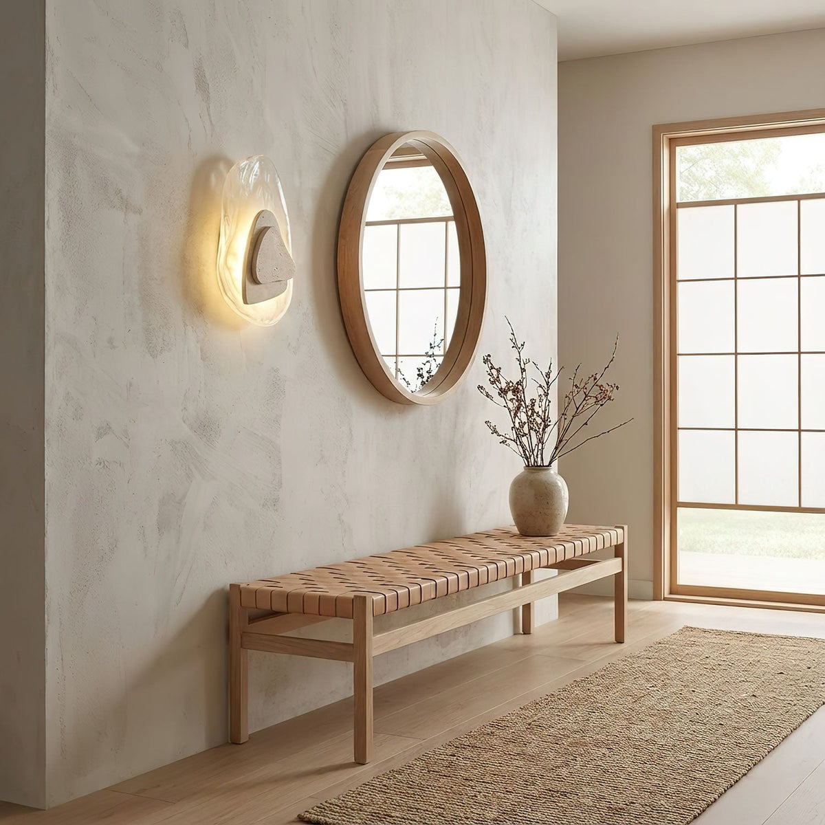 Eira Travertine Wall Sconce with Glass Shade for Modern Interiors