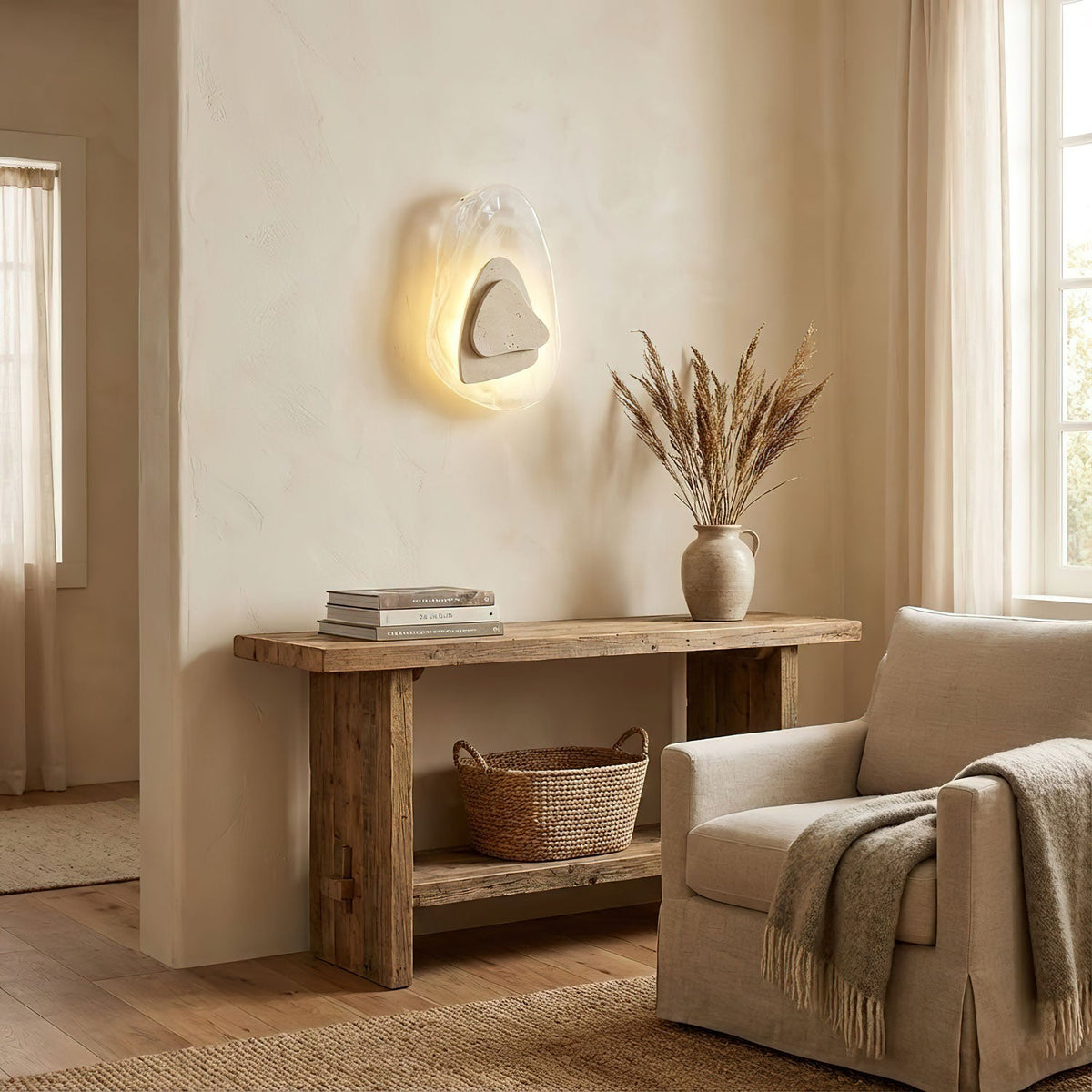 Eira Travertine Wall Sconce with Glass Shade for Modern Interiors