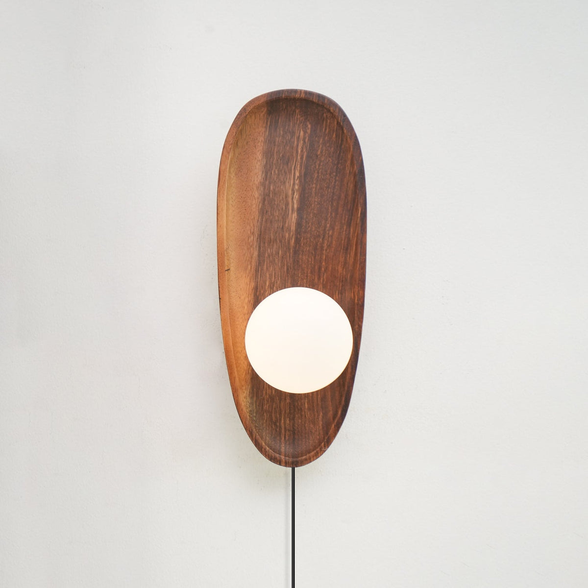 Eivor Plug-in Wall Sconce in Natural Walnut Wood and Glass