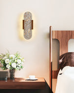 Elara Travertine Wall Sconce with Walnut Accents – Modern LED Wall Light