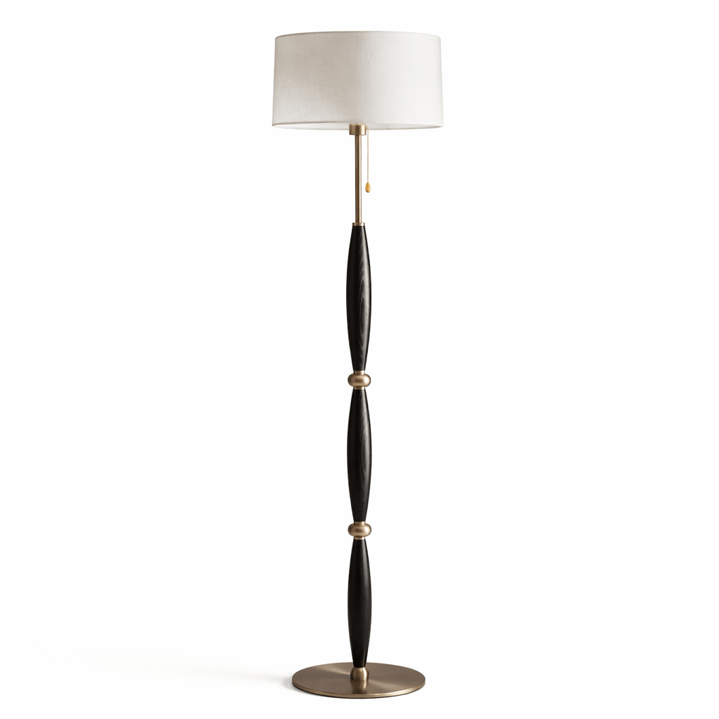 Elara Sculptural Floor Lamp with Fabric Drum Shade for Living Room & Bedroom
