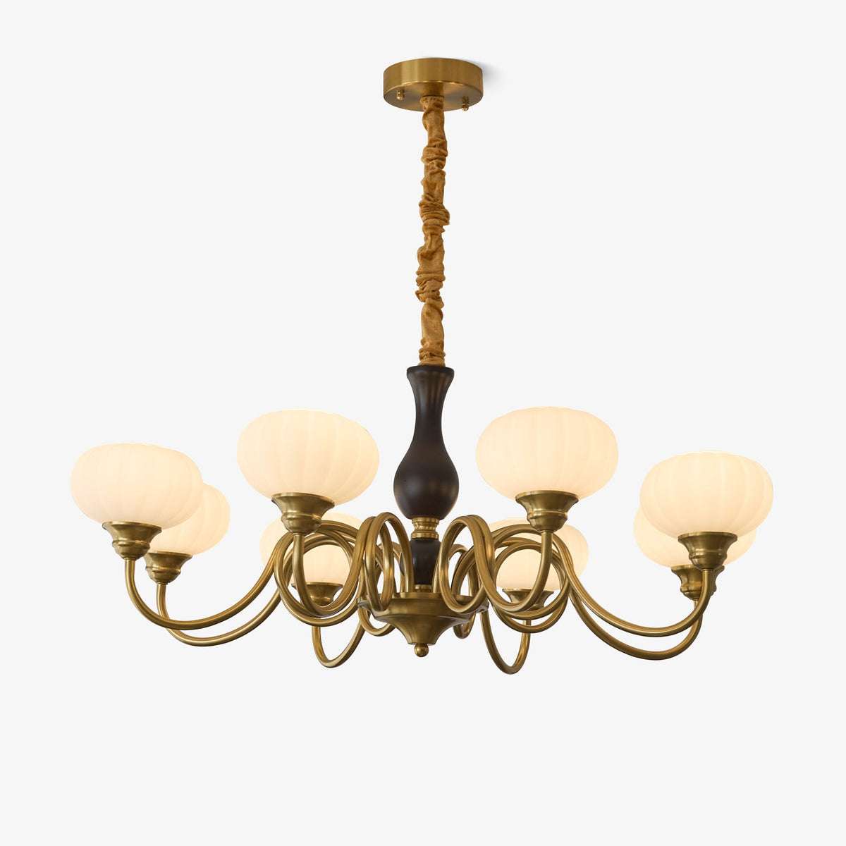 Elaris Modern Glass and Wood Chandelier with Brass Accents for Dining Room and Living Room