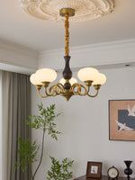 Elaris Modern Glass and Wood Chandelier with Brass Accents for Dining Room and Living Room