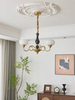 Elaris Modern Glass and Wood Chandelier with Brass Accents for Dining Room and Living Room